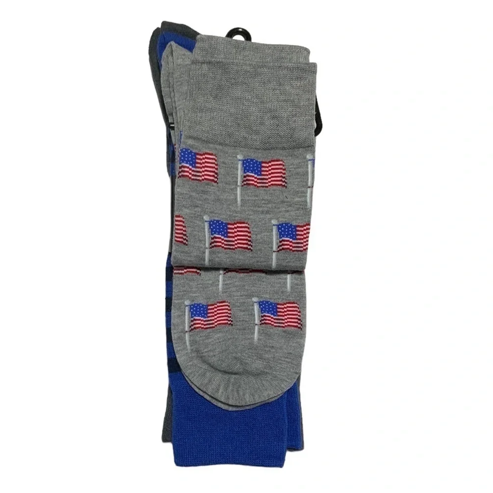 Hot Sox 3 Pack Flag Patriotic Theme Novelty Dress Crew Socks Gift Men’s Unisex